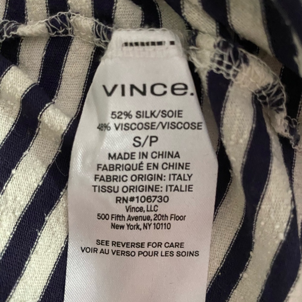 Vince navy and cream striped silk and viscose long sleeve tee shirt. - Picture 5 of 6